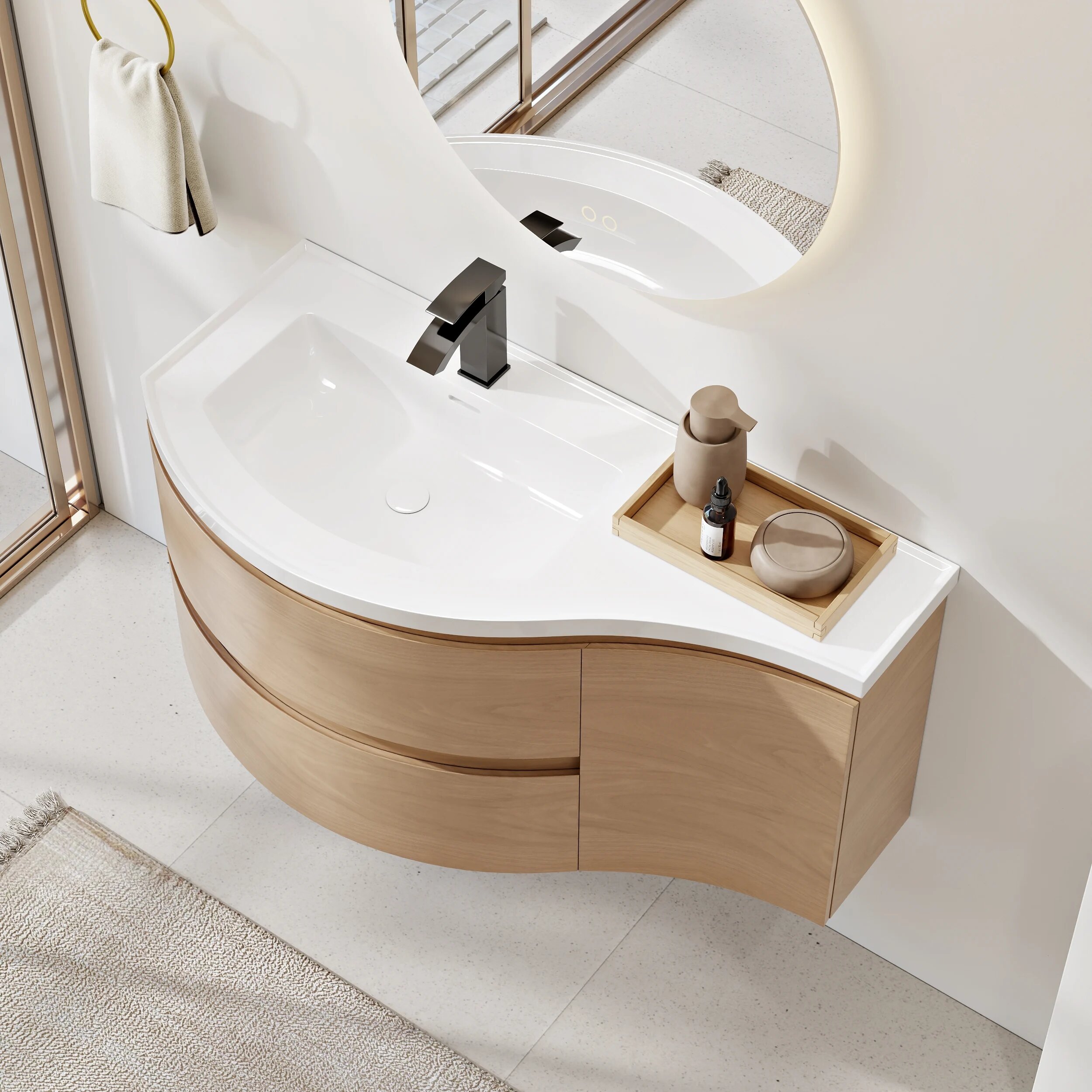 M Aurora Curved Floating Bathroom Vanity with Integrated Basin