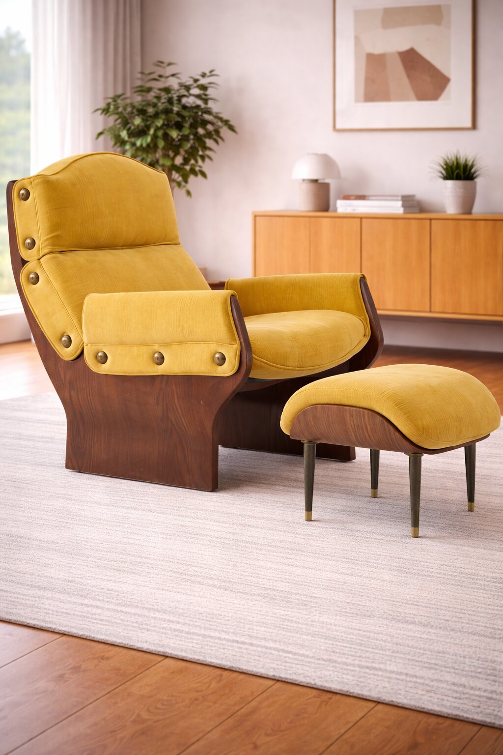 Solid Wood Button Lounge Chair